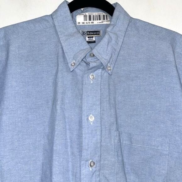 Edwards Light Blue Short Sleeve Button-Down Shirt LT Cotton/Polyester Mens Workw - Picture 2 of 8